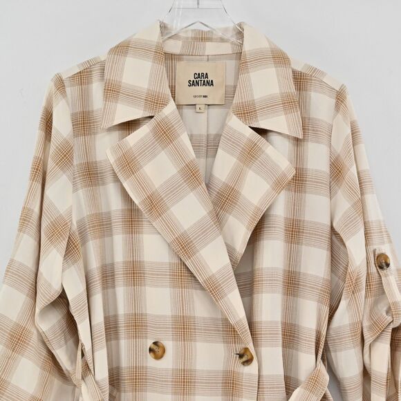 CARA SANTANA Jacket Womens Sz L She‎ Loves The Attention Plaid Print Trench Coat - Picture 4 of 15
